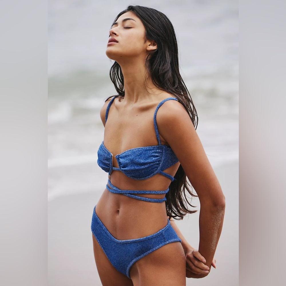 NWT Montce Sky Sparkle Simone Bikini Top size Large L FP Movement Blue Shimmer